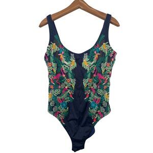 Boden Green and Blue One Piece Swimsuit with Tropical Print